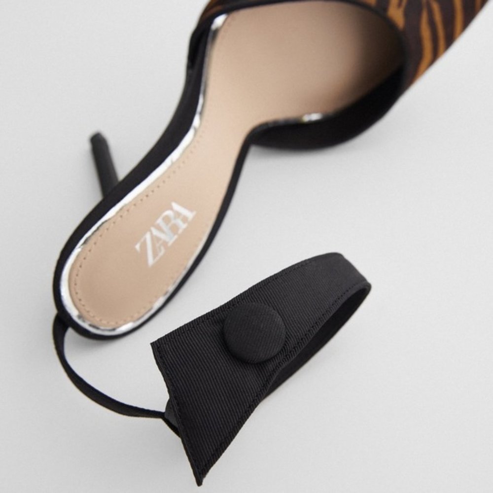 ZARA ANIMAL PRINT LEATHER SLINGBACK STILETTO HEELS - Picture 5 of 11